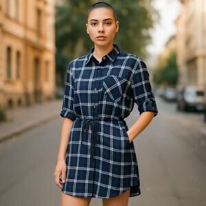 VERONICA BEARD Womens Marcy Plaid Shirt Dress Size 8 Drawstring Lyocell Pocket‎